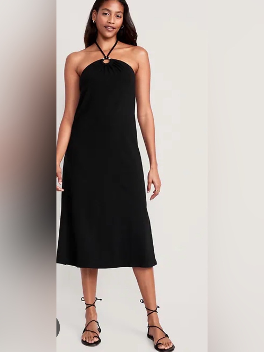 Old Navy  Black Slub Knit Halter Midi Dress Size Large